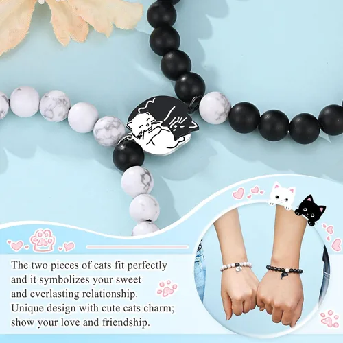 Miniatura 3 de UNGENT THEM Pulseras a juego con diseño de gato lindo para parejas, regalo de Navidad, aniversario, cumpleaños, "I Love You", para mujeres y hombres