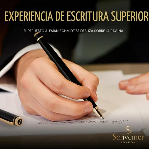 Miniatura 4 de Scriveiner Bolígrafo Rollerball de Laca Negra - Impresionante Bolígrafo de Lujo, Chapado en Oro Real, Repuesto de Tinta Schmidt, El Mejor Set de 1.
