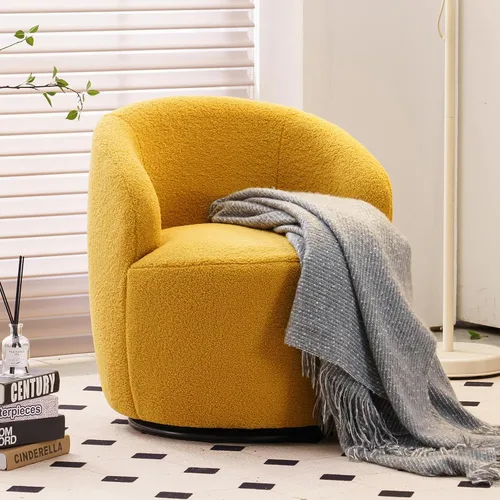 Miniatura 16 de FOXHUNTER Silla giratoria de barril, sillón individual pequeño de 360°, cómodo sofá redondo, sillas de botón acolchadas, modernas sillas de acento