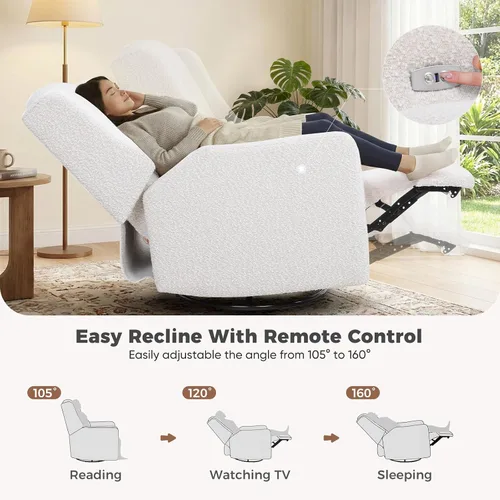 Miniatura 4 de Power Glider - Silla reclinable para guardería con puertos USB, mecedora suave para guardería, silla giratoria con almohada lumbar para sala