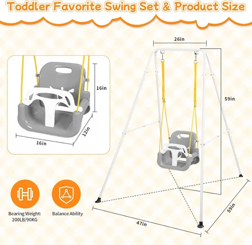 Miniatura 2 de Columpio 3 en 1 para bebé, plegable para interiores y exteriores, columpios multifuncionales para niños de 6 meses en adelante, fácil de montar