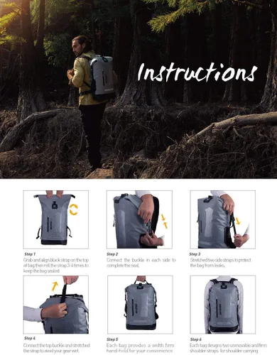 Miniatura 8 de IDRYBAG Mochila impermeable para hombres 20L/30L/40L, bolsa seca flotante para kayak, mochila seca para senderismo Gris