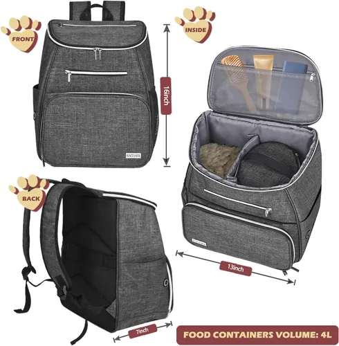 Miniatura 3 de BAGLHER Mochila de viaje para perros, mochila de suministros para mascotas aprobada por aerolíneas, mochila de viaje para perros con 2 cuencos Gris