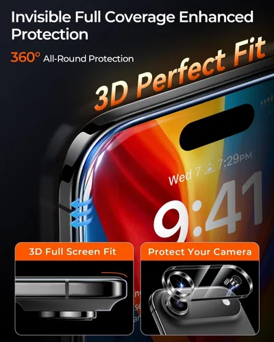 Miniatura 3 de MRGLAS TOP 9H+ - Paquete de 2 protectores de pantalla para iPhone 17 con protector de lente de cámara