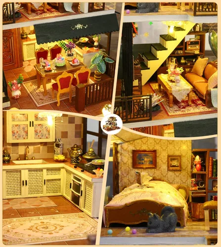 Miniatura 7 de Spilay - Kit de muebles de madera para casa de muñecas en miniatura de bricolaje, modelo de castillo grande hecho a mano, juguetes creativos