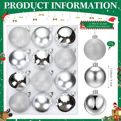 Miniatura 2 de Namalu 12 piezas 3.34" Adornos de bolas de Navidad de vidrio, adornos de bolas brillantes y mates, juego de adornos de bolas de árbol de Navidad