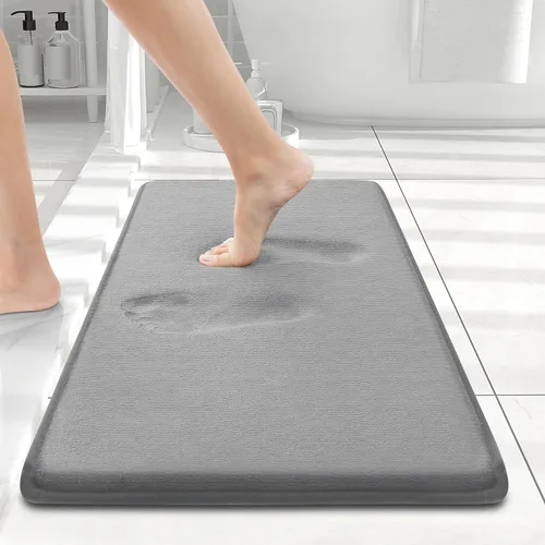 Smiry Tapete de Baño de Espuma Viscoelástica de 24x16 Pulgadas, Tapetes de Baño Extra Suaves y Absorbentes, Alfombra Antideslizante Lavable para Gris