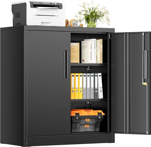 INTERGREAT Armario de almacenamiento de metal para garaje, armario de almacenamiento con cerradura de 36 pulgadas con 2 puertas y 2 estantes Negro