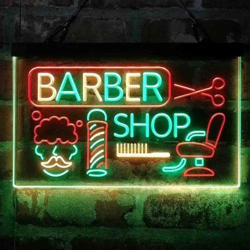 ADVPRO Barbería barra de corte de pelo salón tricolor LED neón signo verde y rojo y amarillo 13 x 8.7 pulgadas st9s32-i2044-gry