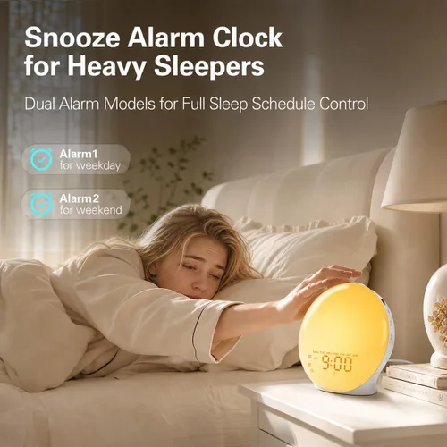Miniatura 3 de Reloj Despertador de Luz de Amanecer para Dormitorio, 17 Luces Nocturnas, Máquina de Sonido con Altavoz Bluetooth de 5W, 25 Sonidos Relajantes