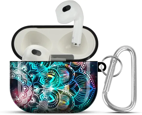 Funda para Airpods 3, piel para Airpods 3, funda protectora de lujo para Airpods 3, funda protectora de lujo para niñas y mujeres con llavero Mándala