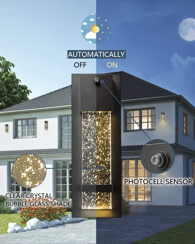 Miniatura 2 de HWH INVESTMENT Lámpara de pared para exteriores con sensor de anochecer al amanecer, lámpara LED moderna de pared exterior, acabado negro