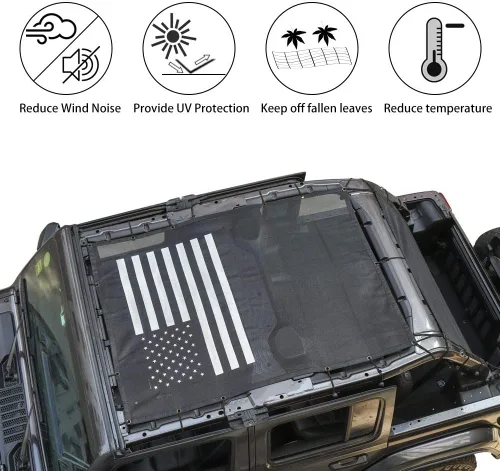 Miniatura 2 de JeCar Parasol de malla de longitud completa, parte superior de bikini, protección UV para Jeep Wrangler JL JLU de 4 puertas 2018-2023 (negro liso)
