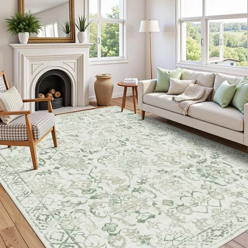 Miniatura 49 de Alfombra de área pequeña de 2 x 3 pulgadas, color beige, para entrada, baño, cocina, antideslizante, de pelo bajo, lavable, moderna alfombra bohemia