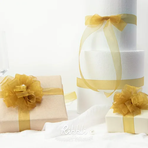 Miniatura 2 de Ribbli - Cinta de organza color oro pálido, 1/2 pulgadas x 50 yardas continuas, cinta transparente dorada para envolver regalos, envolver galletas