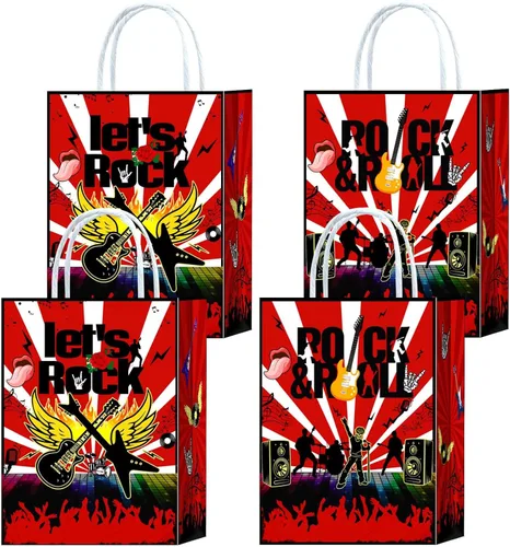 16 bolsas de regalos de Rock and Roll para suministros de fiesta de cumpleaños con música de estrella de rock, aperitivos de regalo de rock and