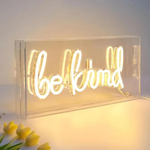 Miniatura 13 de Señal de Neón "Be Kind", Caja de Luz de Escritorio "Be Kind" de USB LED con Interruptor de ENCENDIDO/APAGADO, Letrero de Neón 3D Iluminado