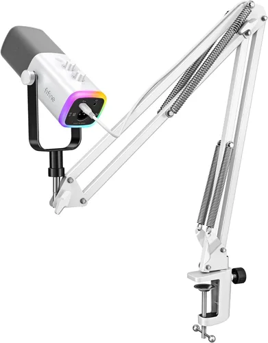 FIFINE - Kit de micrófono para juegos XLR/USB, set de micrófono dinámico para transmisión para PC, micrófono de computadora para grabación de Blanco