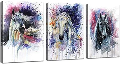 DZL Art D70246 - Lienzo decorativo para pared, diseño de caballos y animales, impresiones sobre lienzo enmarcado, listo para colgar, 3 paneles,