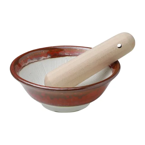Miniatura 10 de Asayu Japanese Ceramic Black Mortar Bowl with Wooden Pestle 6.3 in (160 mm), Made in Japan Dishwasher and Microwave Safe Ripple Ridge Suribachi and