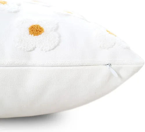 Miniatura 6 de DECOBIRD Funda de almohada bordada de 18 x 18 pulgadas, diseño floral beige, decoración del hogar, funda de almohada bordada de lona de algodón