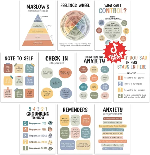 10 pósteres de cuidado de salud mental, póster de salud mental, decoración de oficina de terapia, artículos imprescindibles para la oficina de