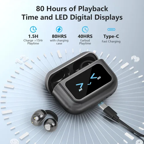 Miniatura 5 de Auriculares ultra abiertos Bluetooth 5.4 inalámbricos con clip con pantalla digital, estuche de carga de 40 horas de reproducción, auriculares
