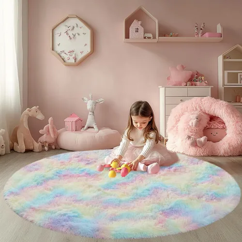 Miniatura 21 de Alfombras para dormitorio de niñas sala de estar: alfombra de área peluda de 5 x 7 para sala de juegos de niños, alfombra peluda de felpa pastel
