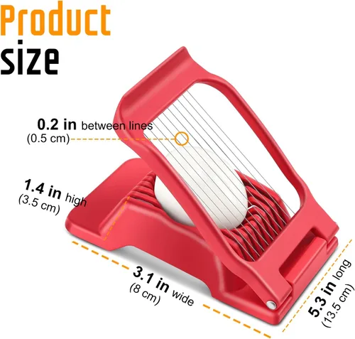 Miniatura 3 de Cortador de huevos para huevos duros, alambre de acero inoxidable, cortador de huevos de aluminio resistente multiusos para huevos, ensaladas, Rojo