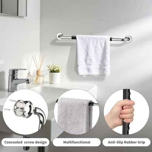 Miniatura 3 de Barra de Agarre Antideslizante para Ducha de 24 Pulgadas con Agarre de Goma, iMomwee SUS304 Acero Inoxidable Cromado Pulido Barra de Agarre