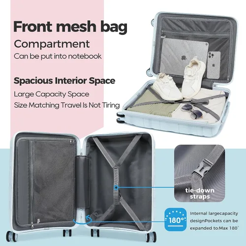 Miniatura 7 de Melalenia Luggage Sets 3 Piece Expandable Suitcase Set, PP Hardshell Suitcase with Spinner Wheels,Lightweight Carry On Luggage with TSA Lock for