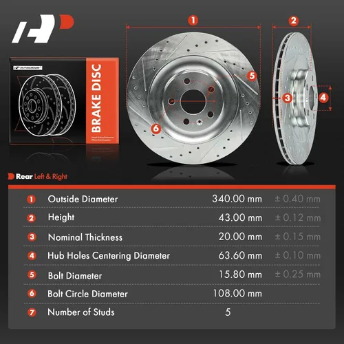 Miniatura 5 de A-Premium Rotores de freno de disco perforados y ranurados traseros de 13.38 pulgadas (13.386 in) compatibles con modelos seleccionados de Volvo