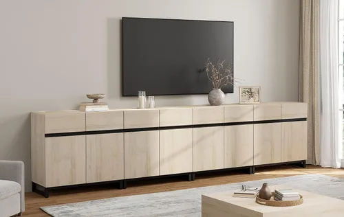 Miniatura 15 de Wampat Moderno soporte de TV para televisores de 100 pulgadas, consola central de entretenimiento 3 en 1 con estantes ajustables y base de metal