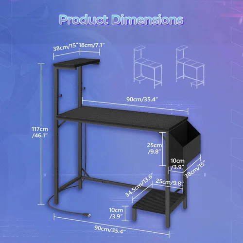Miniatura 3 de MAHANCRIS Escritorio para videojuegos, escritorio de computadora con estación de carga y luz LED, escritorio pequeño para PC con bolsa