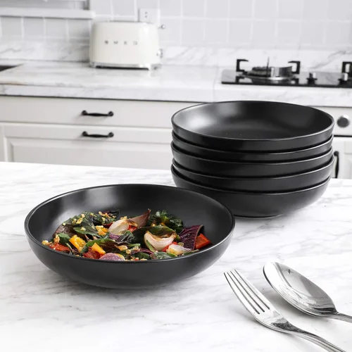 Miniatura 3 de Selamica Tazones de cerámica para pasta de 7.8 pulgadas, cuencos grandes de porcelana de 26 onzas, aptos para lavavajillas y microondas, juego de 6