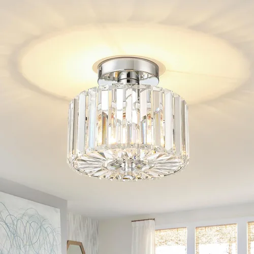 Miniatura 13 de Large Crystal Ceiling Light, 17.5" Black K9 Crystal Flush Mount Ceiling Light, 4-Light Round Luxury Light Fixture for Dining Room, Bedroom, Hotel