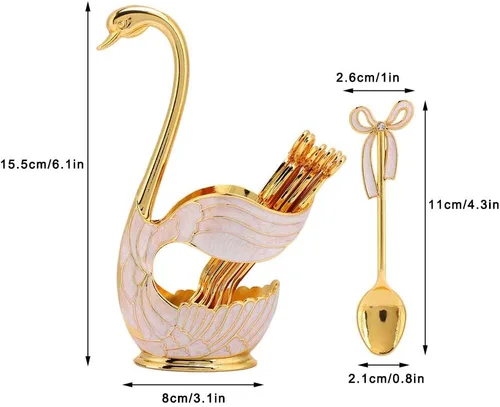 Miniatura 3 de Soporte de base de cisne con cena café Postre cuchara Set europeo elegante cisne postre cuchara titular vajilla decorativa ()