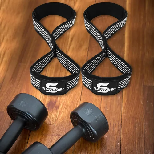 Miniatura 5 de SAWANS Correas de elevación acolchadas con agarre figura, 8 correas de muñeca, peso resistente, doble bucle, entrenamiento de culturismo, correas