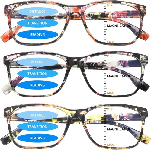 Miniatura 8 de Paquete de 3 lentes de lectura progresivos multienfoque para mujeres y hombres, bloqueo de luz azul, bisagras de resorte multienfoque, lectores