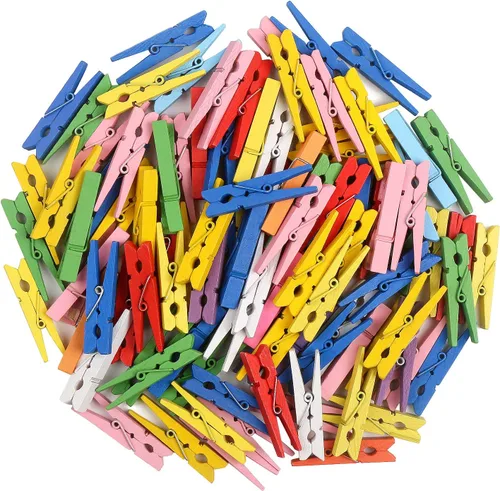 Miniatura 10 de KIMOBER 200 mini pinzas de madera para ropa, colores mezclados, pequeños pasadores para manualidades, fotos, papel