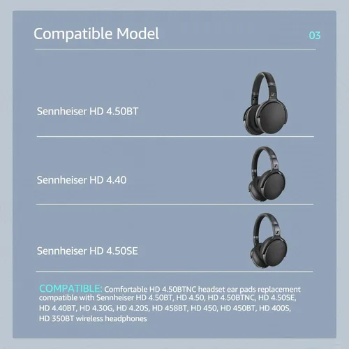 Miniatura 2 de Almohadillas de repuesto especializadas para auriculares Sennheiser, se adapta a HD4.50BT/HD4.50/HD4.50BTNC/HD458BT/HD450/HD450BT, almohadilla
