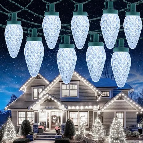 Miniatura 13 de Luces de Navidad C9 para exteriores, 114 pies, 150 luces LED C9 con temporizador y 8 modos de luz, luces impermeables de grado comercial conectables