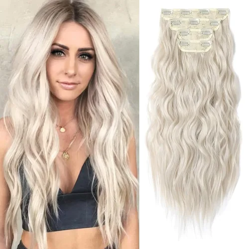 Miniatura 10 de REECHO Extensiones de cabello, 4 extensiones de cabello con clip, HE001, extensiones de cabello sintético suave natural para mujer, rubio claro