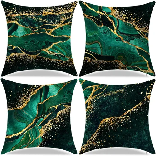 Miniatura 11 de Juego de 4 fundas de almohada negras y doradas, fundas de almohada de 18 x 18 pulgadas, almohadas geométricas abstractas a rayas para decoración