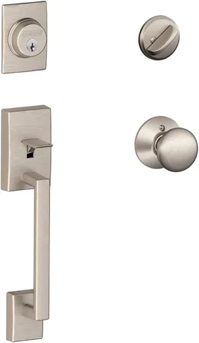 Miniatura 6 de Schlage F60 CEN 622 LAT CEN Century - Juego de manijas de entrada delantera con palanca Latitude, acero aleado, cerrojo con llave de 1 lado, negro