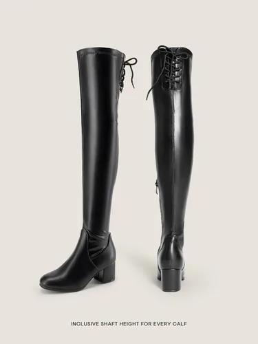Miniatura 2 de DREAM PAIRS Laurence - Botas de tacón alto y grueso para mujer, por encima de la rodilla, largas, elásticas y sexis, para otoño