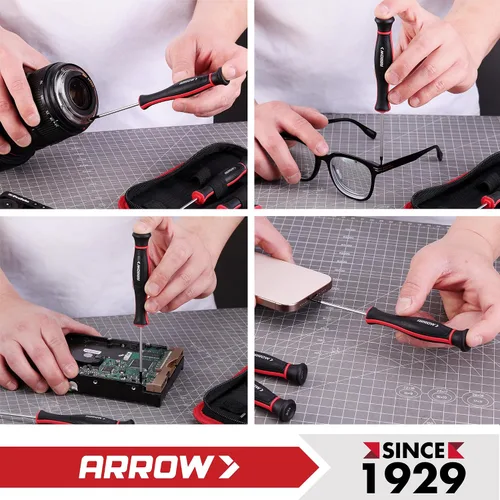 Miniatura 8 de ARROW - Juego de destornilladores de precisión de 5 piezas con bolsa, juego de destornilladores pequeños magnéticos, Phillips, ranurado, acero Cr-V