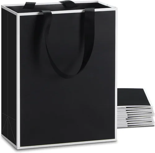 Miniatura 25 de Bolsas de regalo blancas con asas, 10 bolsas pequeñas de papel blanco de 5.25 x 3.75 x 8 pulgadas con asas de cinta, bolsa de compras de papel kraft