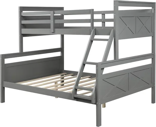 Miniatura 4 de Base de cama individual sobre matrimonial con escalera, literas de madera maciza, marco de cama individual sobre matrimonial con barandilla, se