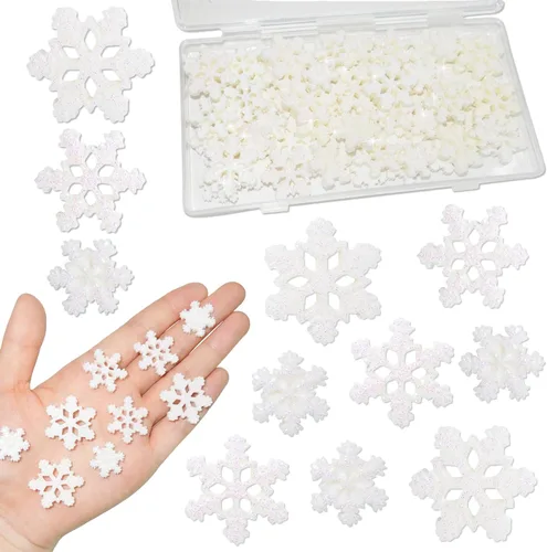 80 piezas de mini copo de nieve para manualidades, adornos de Navidad de resina blanca con purpurina pequeña, botones en forma de nieve, decoración